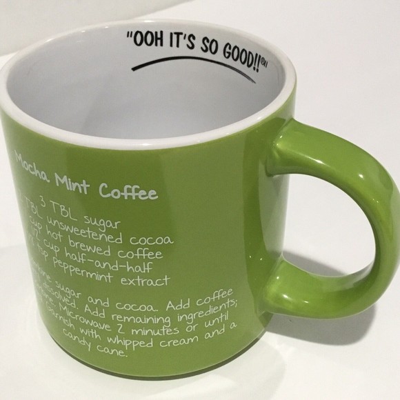 Mocha Mint Coffee Mug Recipe Big 16 oz. Tea Cup Green - Picture 1 of 7